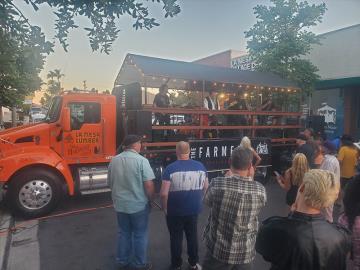 Band playing delivery truck